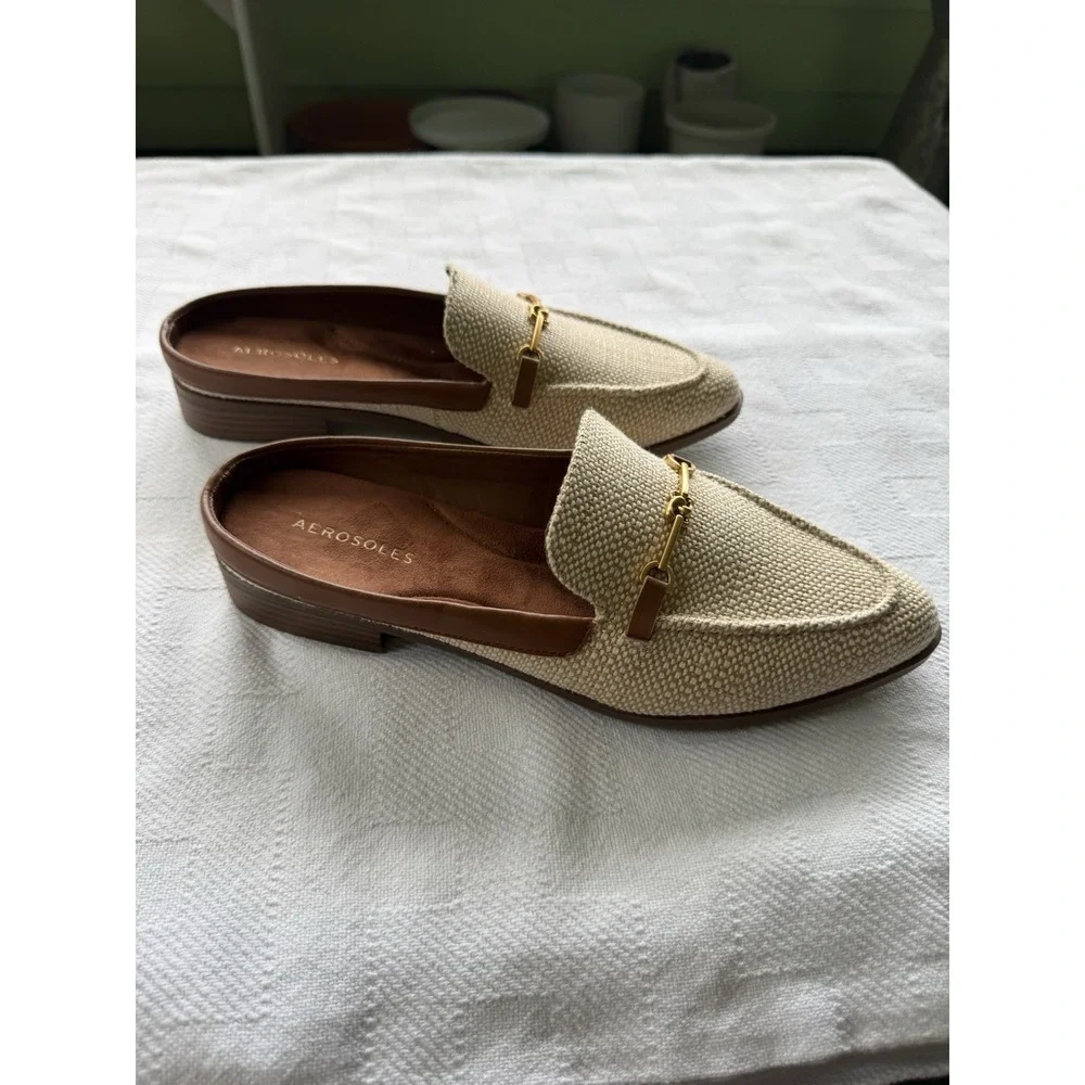 Aerosoles Erik Women Shoes Sz 10M Mules Natural Office Resort Preppy